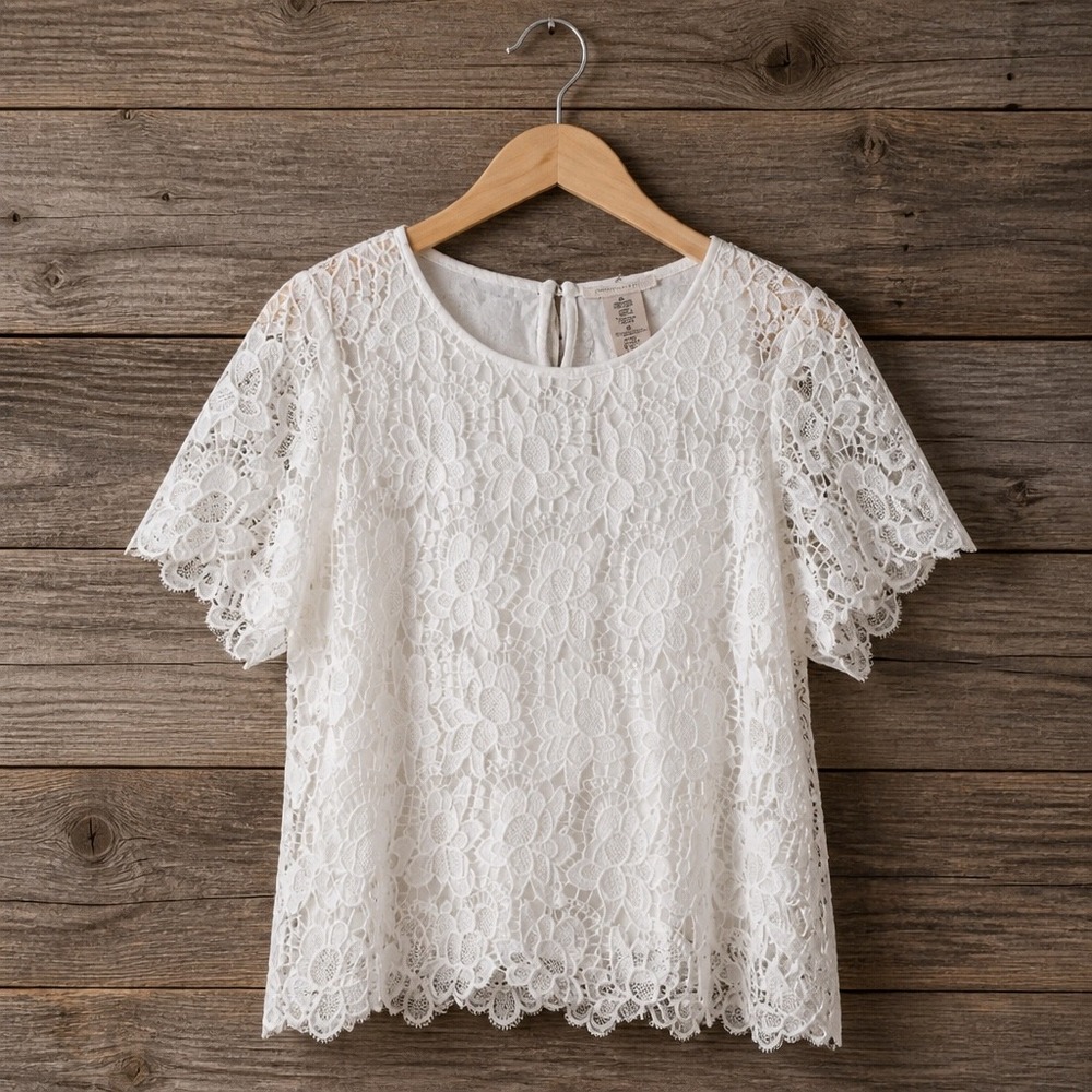 Philosophy Republic Clothing White Floral Lace Short Sleeve Blouse Top XL